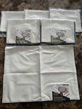 NEW 🆕 SIX Elegant Cream Placemats with Black Trim – 14x19”